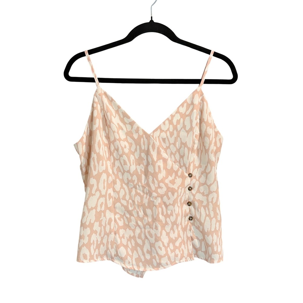 MINE Leopard Print Faux Wrap Cami Top Blush Pink Cream Large